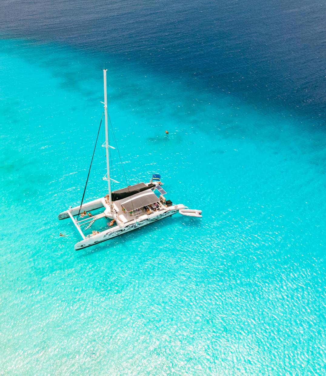 Catamaran sailing boat at Klein Curacao Island with Tropical beach at the Caribbean island of Curacao Caribbean